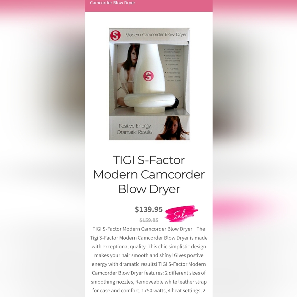 NIB Tigi Discontinued Modern Camcorder Hair Dryer